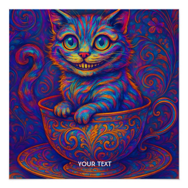 Poster Fantasy Cute Cup Smiling Cat (Devant)