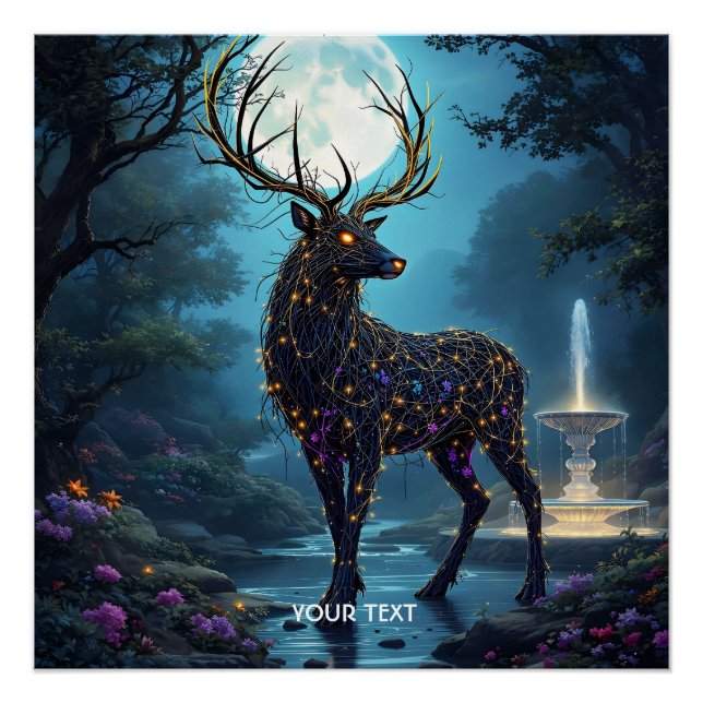 Poster Fantasy Cute Moon Deer Night (Devant)