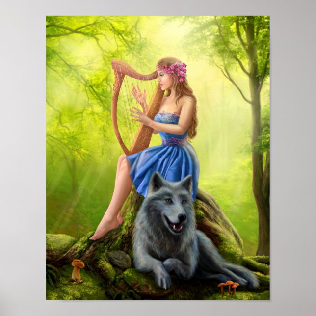 Poster Fantasy Girl Fee und Freund Wolf. (Vorne)