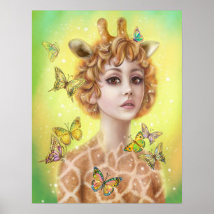 Poster Fantasy Portrait Frau Giraffe Leinwand Druc