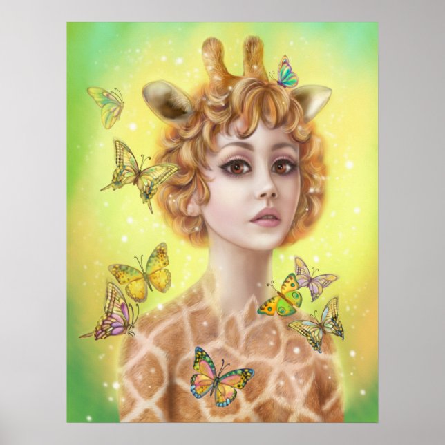 Poster Fantasy Portrait Frau Giraffe Leinwand Druc (Vorne)