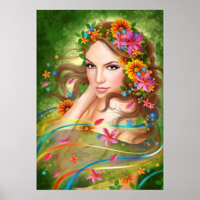 Poster Fantasy Schöne Fee Frau mit Blume (Vorne)