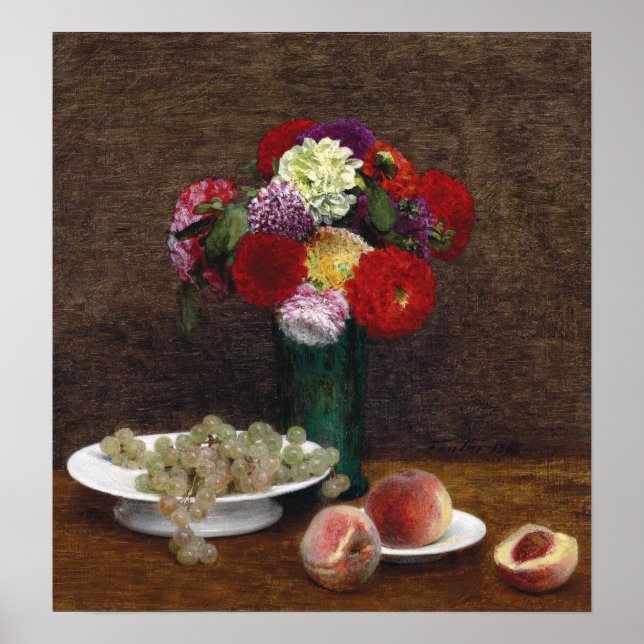 Poster Fantin-Latour - Raisins Et Pêche Dahlias (Devant)