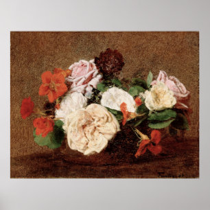 Poster Fantin-Latour - Roses et capucines dans un vase