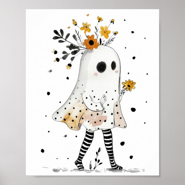 Poster Fantôme à l'aquarelle & Tournesols Halloween Fanta (Devant)