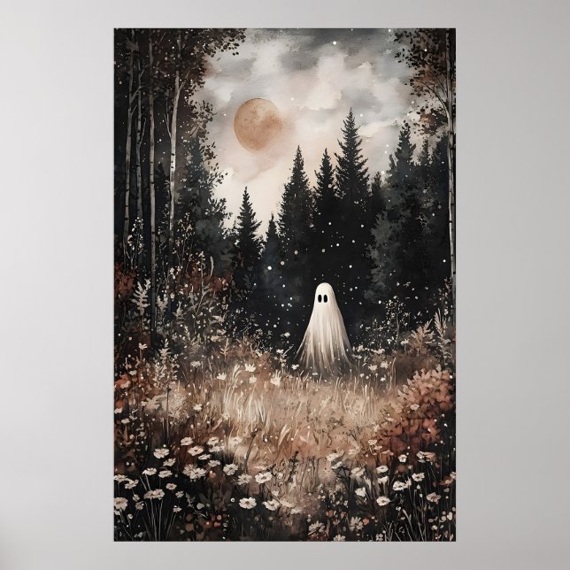 Poster Fantôme dans un champ forestier avec fleur, Académ (Devant)