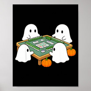 Poster fantôme d'Halloween jouant au mahjong mahjong effr
