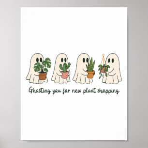 Poster Fantôme Drôle Et Plantes Poignés Halloween Boo Pun