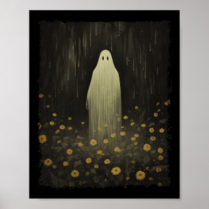 Poster Fantôme Floral Gothique Dans La Forêt Halloween Éf