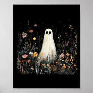 Poster Fantôme floral vintage Halloween fantôme dans la f
