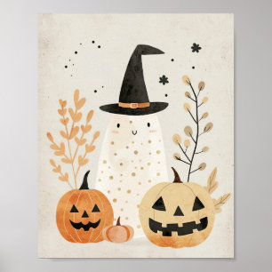 Poster Fantôme mignon avec Jack-o-lanterns Pépinière d'Ha