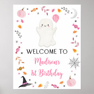 Poster Fantôme rose Halloween Bienvenue