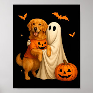 Poster Fantôme tenant un chien doré Halloween - Drôle dor