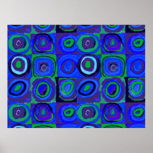 Poster Farbstudie Quadrate Carré Cercles bleus