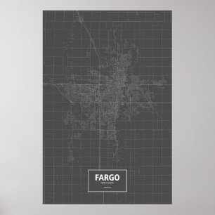 Poster Fargo, Dakota du Nord (blanc sur noir)