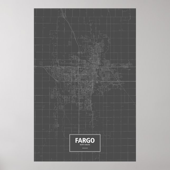 Poster Fargo, Dakota du Nord (blanc sur noir) (Devant)