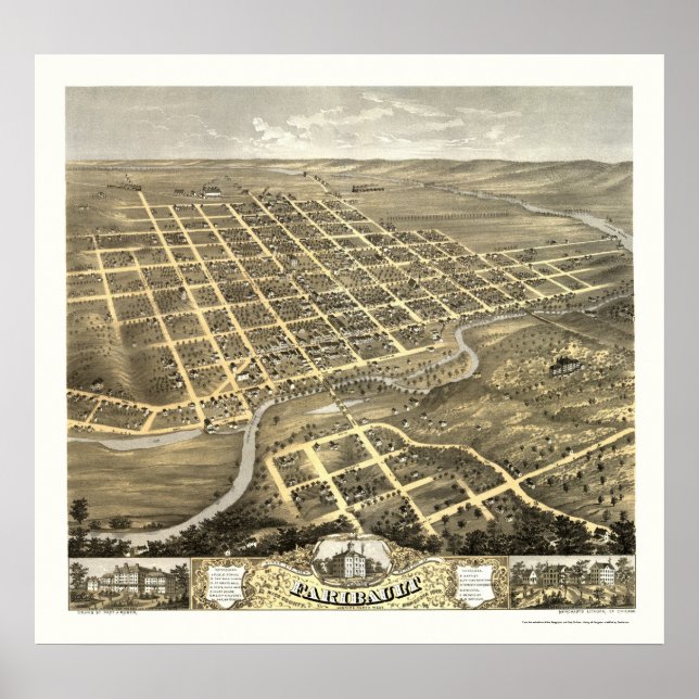 Poster Faribault, MN Carte panoramique - 1869 (Devant)