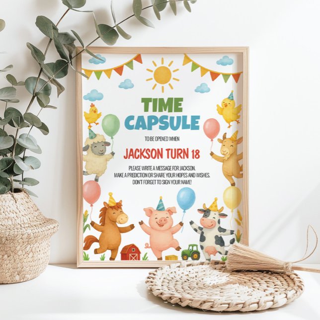 Poster Farm Animals Birthday Party Time Capsule Sign (Créateur téléchargé)