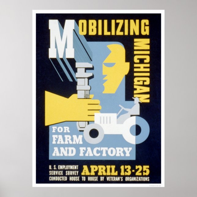 Poster Farm Factory Michigan 1943 WPA (Devant)