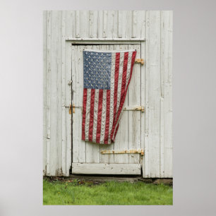 Poster Farms   White Barn Door With American Flag
