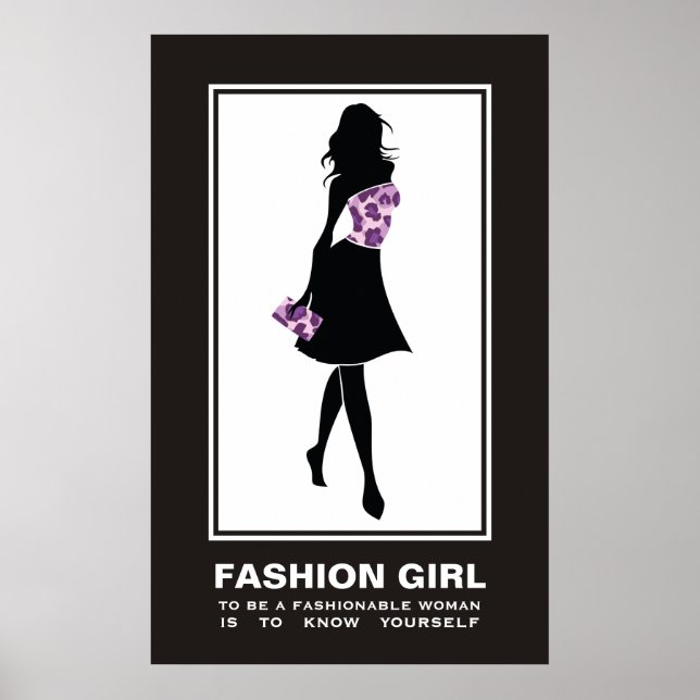 Poster Fashion girl lilac violet empreinte de léopard aff (Devant)