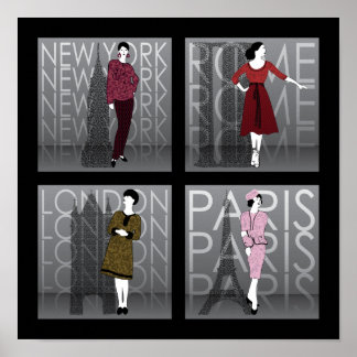 Poster Fashion London, New York, Paris et Rome