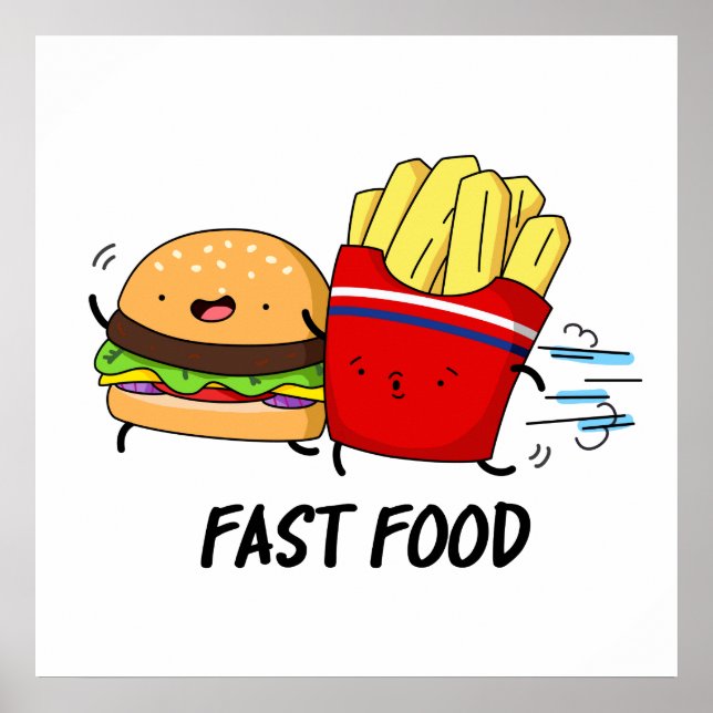 Poster Fast Food Burger Drôle Et Fries Pun (Devant)