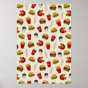 Poster Fast Food Burgers, Fries, Sundaes