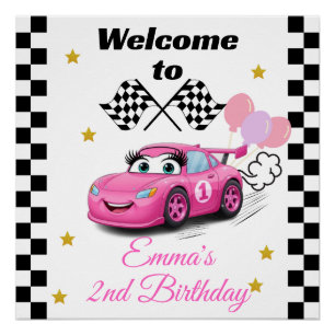Poster Fast One Girl's First Birthday Invitation Race Car