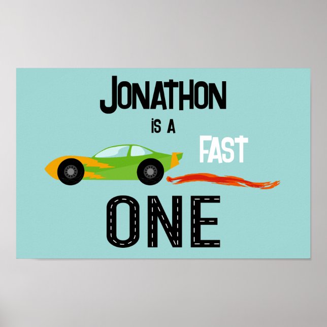 Poster Fast ONE racecar thème 1er anniversaire fête (Devant)