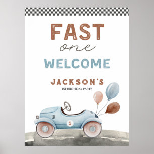 Poster Fast One Racing Car Blue Boy 1er anniversaire Bien