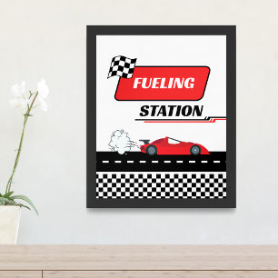 Poster Fast one retro voiture rouge voiture garçon annive