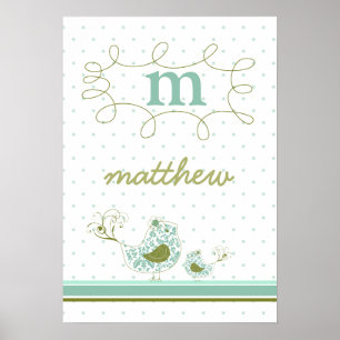 Poster fatfatit Blue Tourbillonnant Maman & Baby Bird Kid