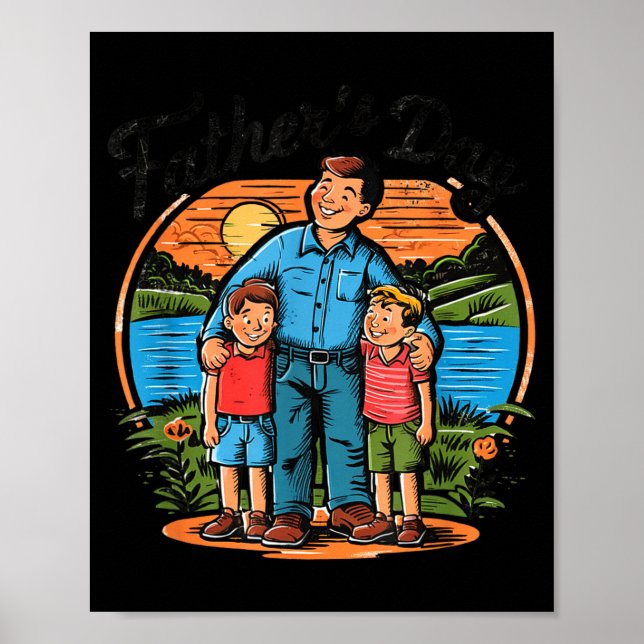 Poster Fathers Day With Sons Happy Dad Design Idea  (Devant)