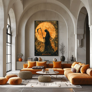 Poster Faucheuse Halloween avec pleine lune et faux 