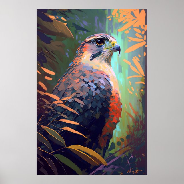 Poster Faucon Oiseau Animal Portrait Peinture Faune Libre (Devant)