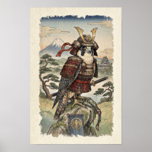 Poster Faucon Samouraï Ukiyo-e - Oiseau de Proie Japonais