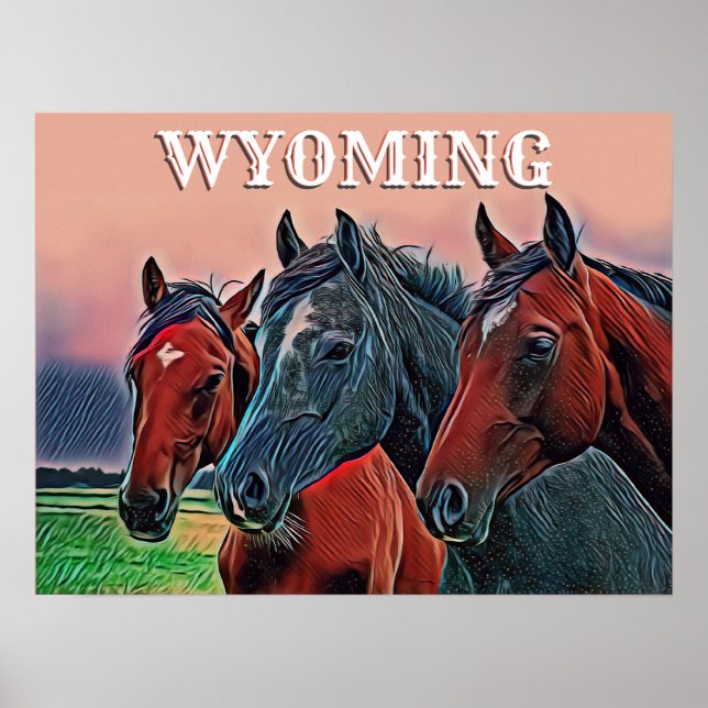 Poster Faune créative Trois Chevaux Voyage dans le Wyomin (Devant)