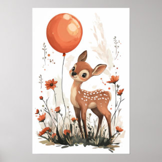 Poster Faune géante tenant un ballon orange à Wildflowe