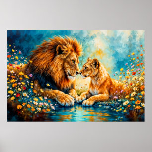 Poster Faune Lion Lioness imaginaire art romantique