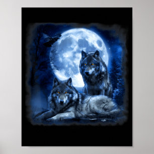 Poster Faune loup hurle lune forêt nature sauvage