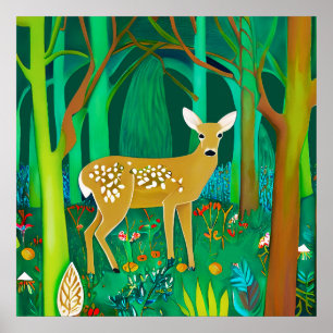 Poster Faune tachetée dans un cadre forestier Imaginaire