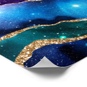 Poster Fausse Agate Marbrée Pierre Galaxie Brillante Étin