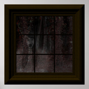 Poster Fausse Fenêtre Fantôme Dans Woods Halloween Maison
