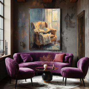 Poster Fauteuil confortable avec livre près de la fenêtre