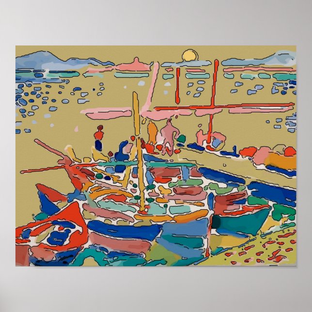 Poster Fauvism, Bateaux au coucher du soleil (Devant)