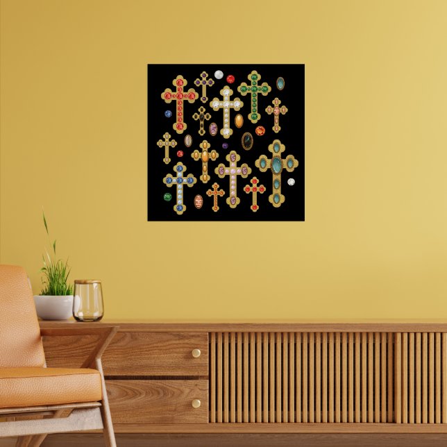 Poster Faux Birthstone Croix et Perdre Gems sur Black (Salon 2)