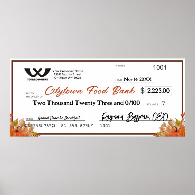 Poster Faux chèque caritatif géant automne automne automn (Devant)
