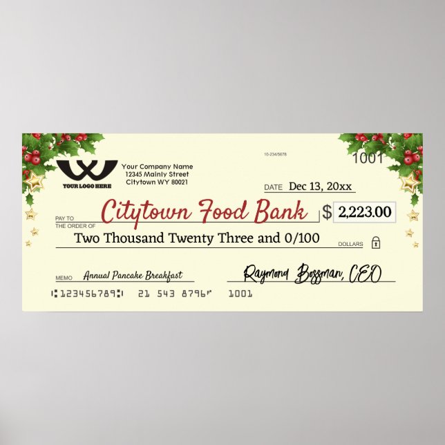 Poster Faux chèque de charité géant stars de Noël (Devant)