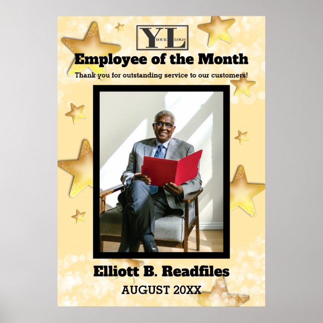Poster Faux étoiles d'or brillant employé du mois (Devant)
